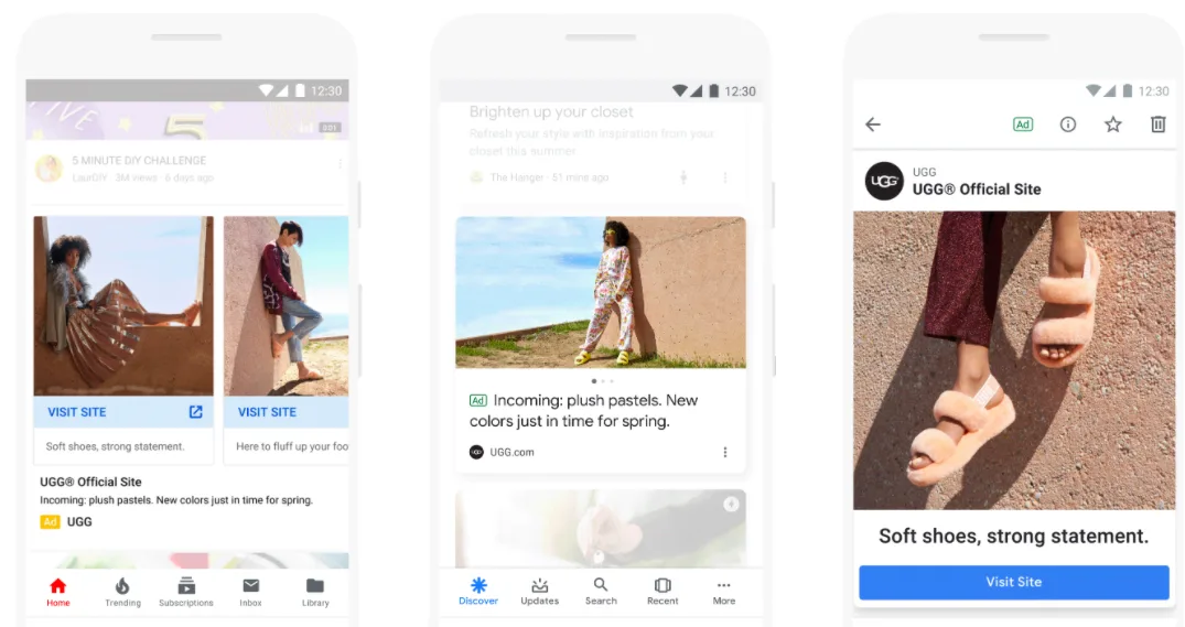 3 different types of google discovery ads on mobile