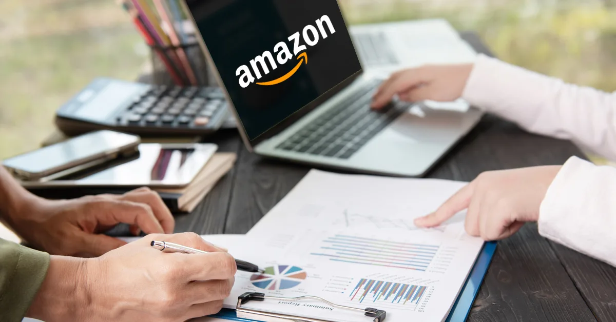 Amazon business strategy meeting with sales charts.