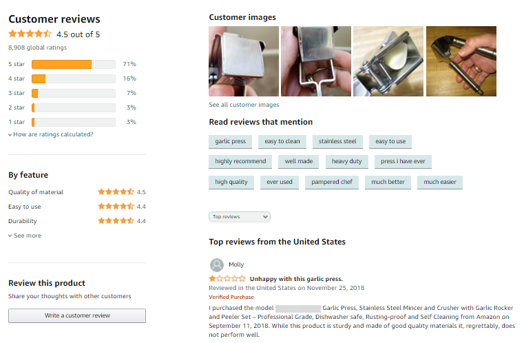 Amazon customer reviews section showing ratings, feedback, and customer images after Zmazon sales drop