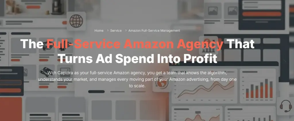 Amazon full-service management agency dashboard showing advertising and sales analytics.