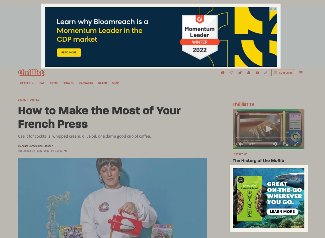Display ads on article page