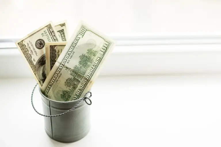 Money bills in a bucket representing savings