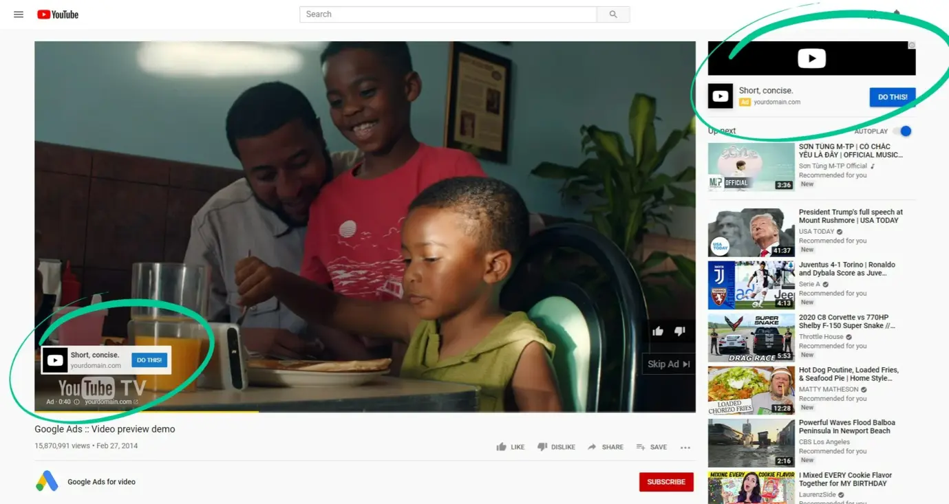 YouTube video ad preview