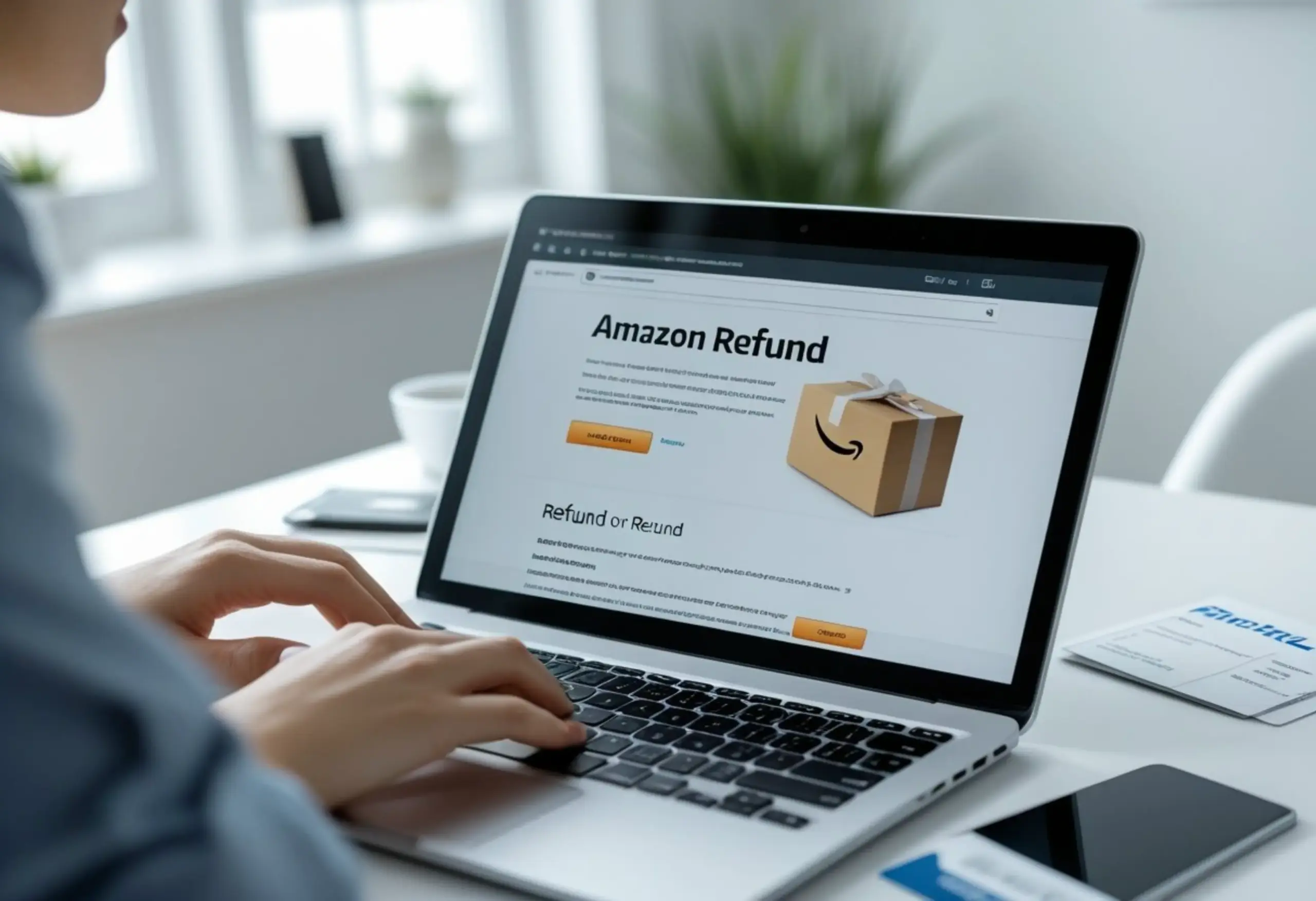 Amazon refund page displayed on laptop with online return process