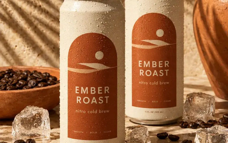 Product video frame of two cold brew cans on a sunlit table