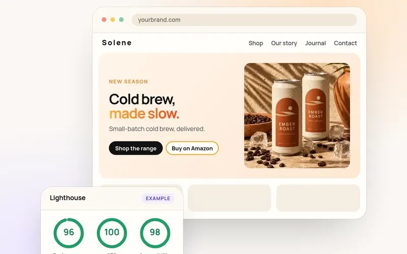 Online store homepage mockup for a cold brew brand