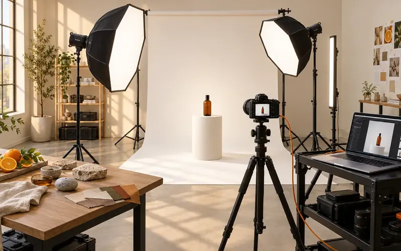 Captora product photography studio set with lights and camera